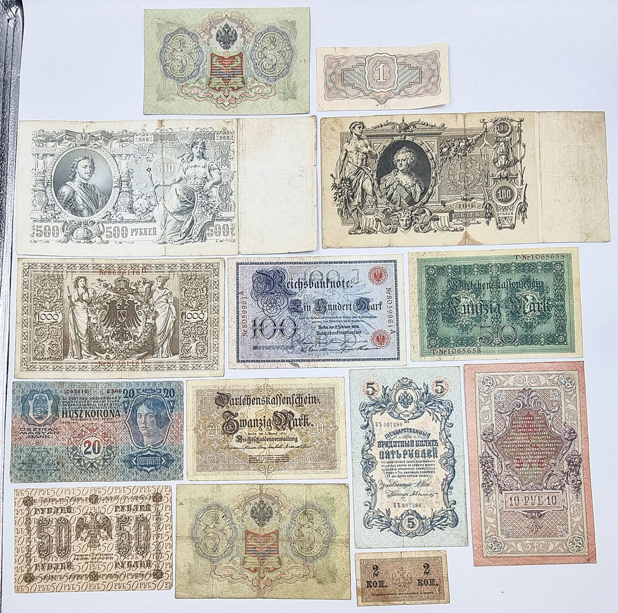 Rosja, Niemcy, Węgry. Banknoty, zestaw 14 sztuk